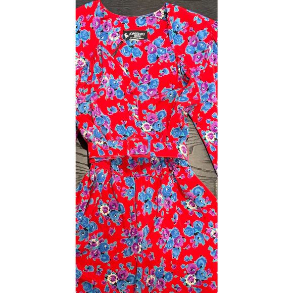 Red and Blue Vintage Floral Dress - size M - Picture 2 of 6